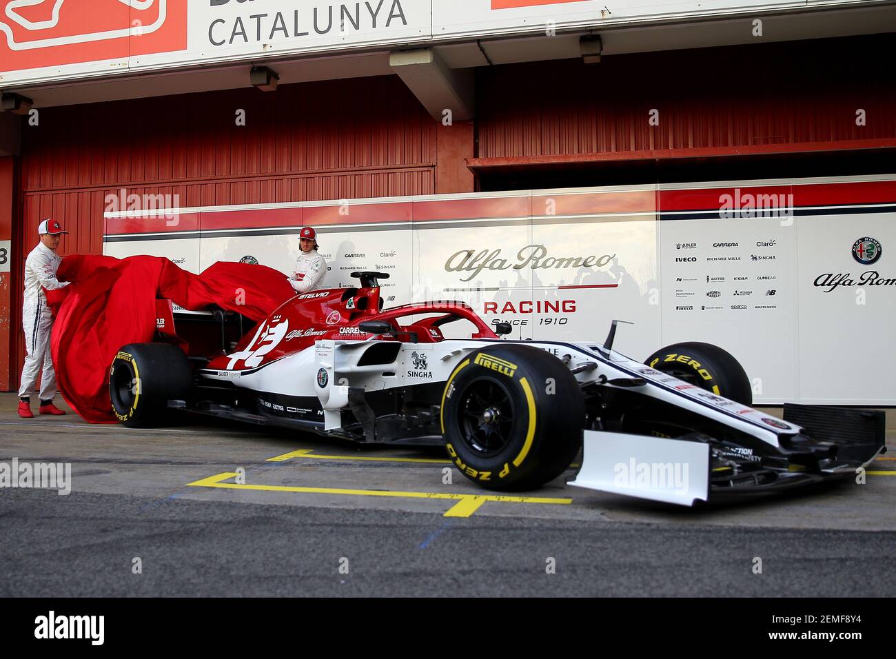 Kimi Raikkonen (L) and Antonio Giovinazzi Alfa Romeo Sauber Montmelo ...