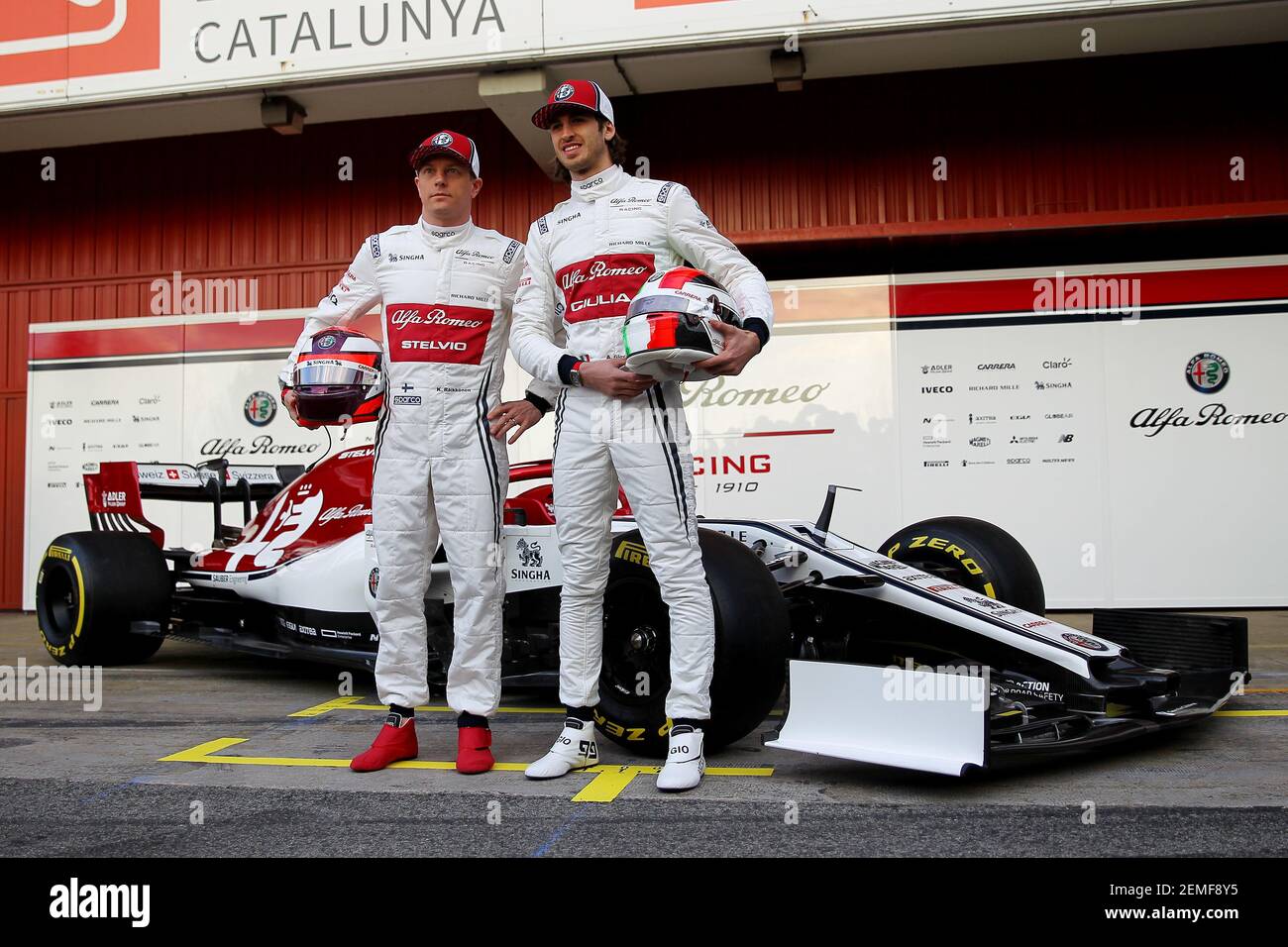 Kimi Raikkonen (L) and Antonio Giovinazzi Alfa Romeo Sauber Montmelo ...