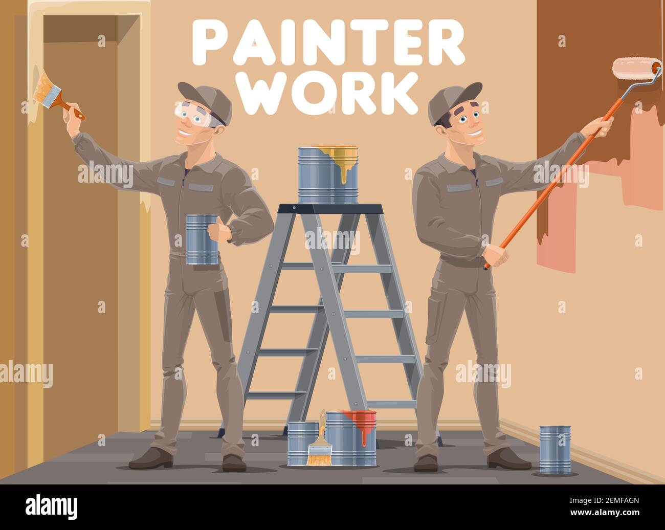 Room wall painting works. Painters, house renovation and repair service