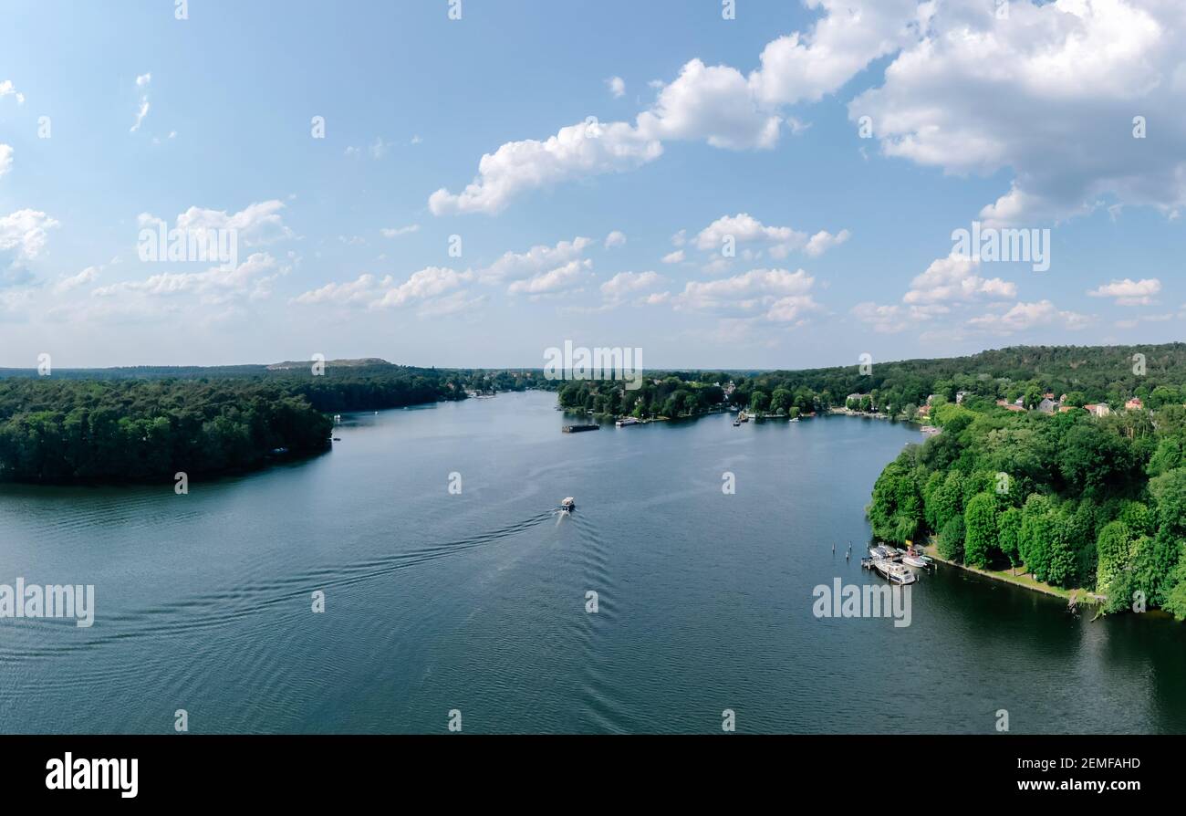 aerial photo of the Flakensee at Woltersdorf and Erkner in Brandenburg Stock Photo