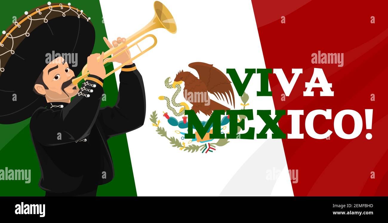 Viva Mexico, vector Mexican flag, Mexico coat of arms and mariachi ...
