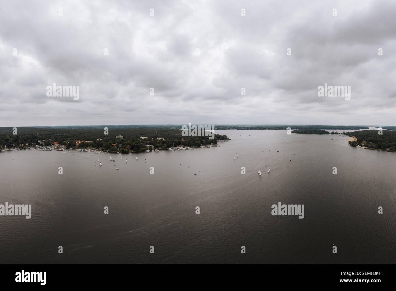 aerial of the Wannsee in Berlin with sailing boats Stock Photo