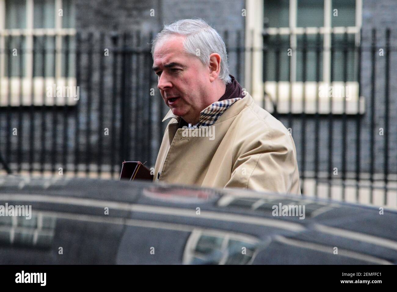 Geoffrey Cox QC MP, Attorney General leaves Downing Street in London, UK on February 19, 2019 after a weekly Cabinet meeting. (Photo by Claire Doherty/Sipa USA) Stock Photo