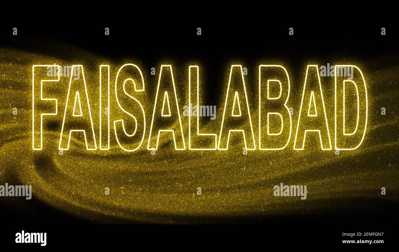 Faisalabad Gold glitter lettering, Faisalabad Tourism and travel, Creative typography text banner, on black background. Stock Photo