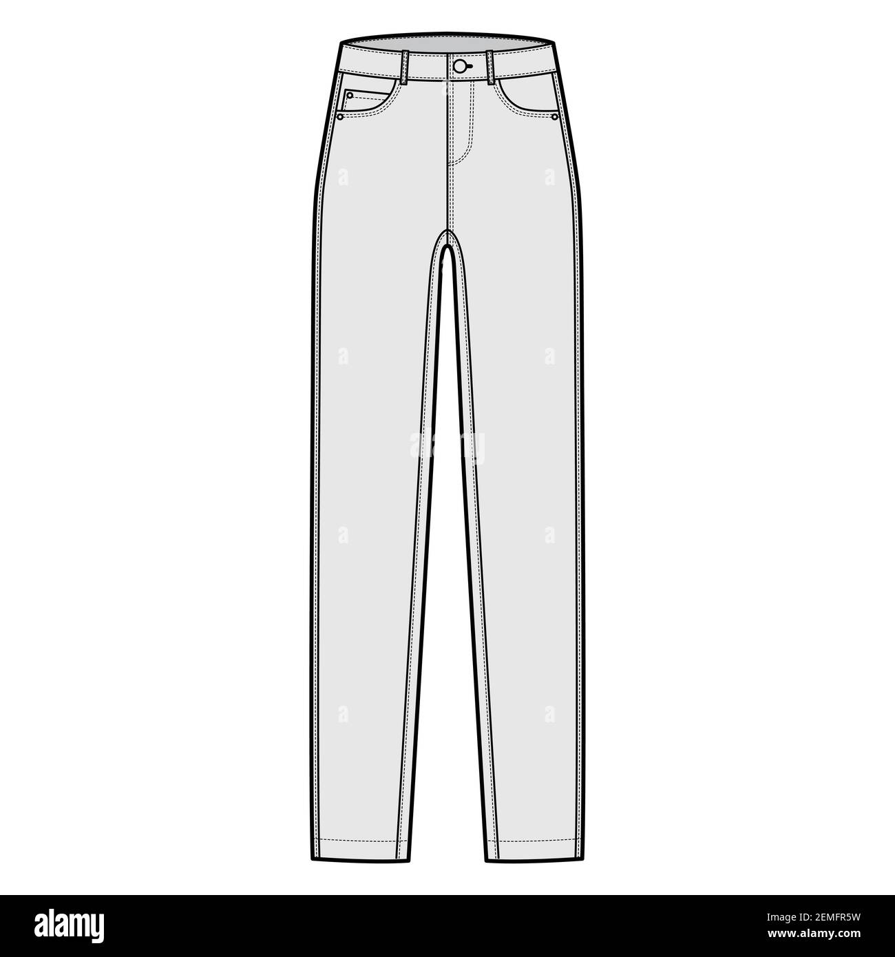 Skinny Jeans Denim pants technical fashion illustration with full ...