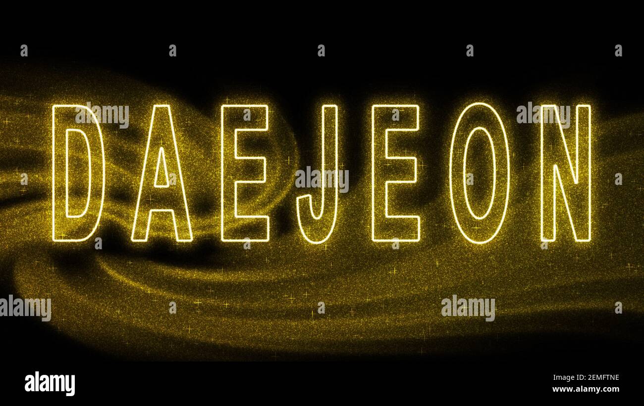 Daejeon Gold glitter lettering, Daejeon Tourism and travel, Creative typography text banner, on black background. Stock Photo