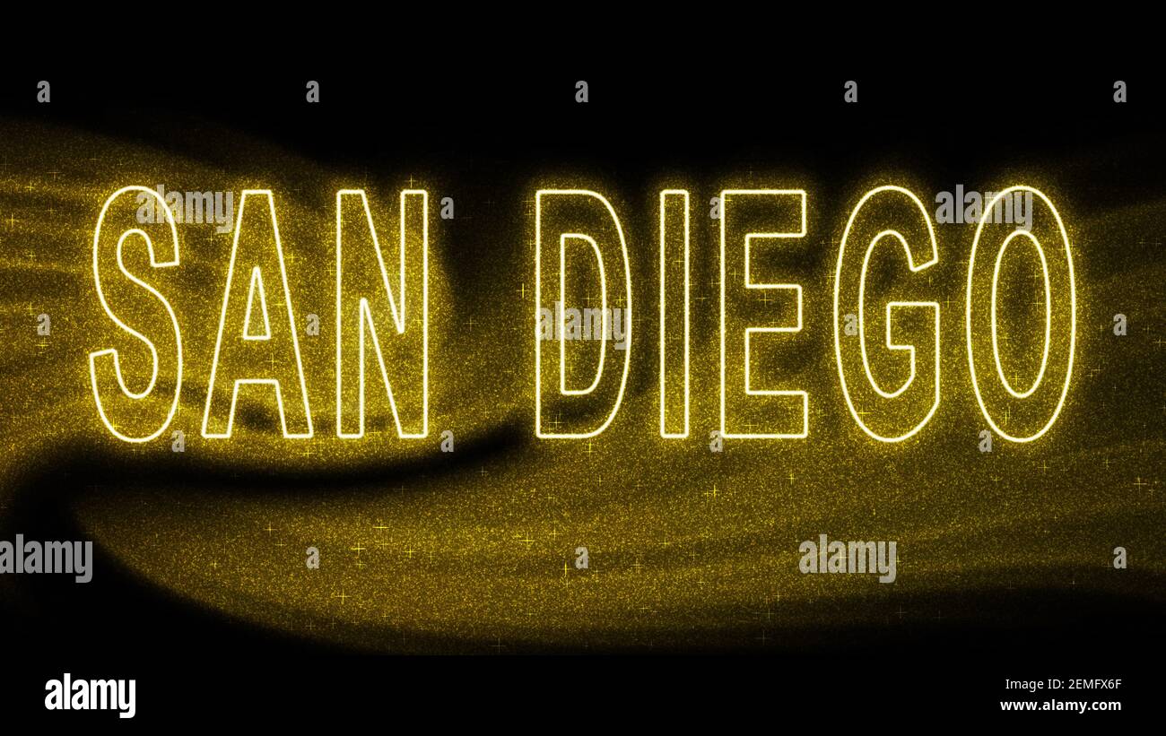San Diego Gold glitter lettering, San Diego Tourism and travel, Creative typography text banner ...