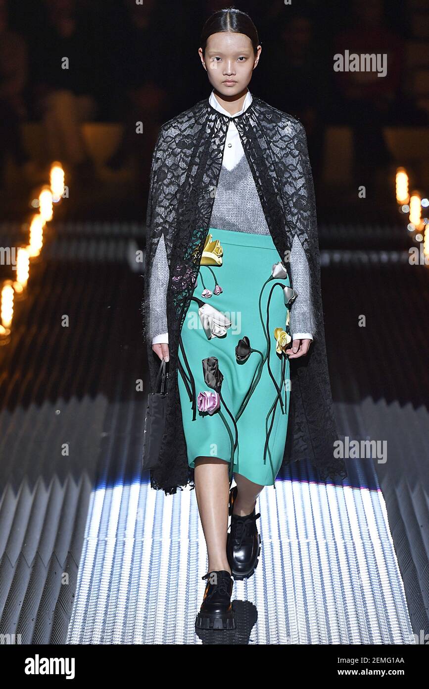 Bomi Youn walks on the runway during the Prada Ready To Wear Fashion show  during Milan Fashion Week Fall/Winter 2019 held in Milan, Italy on February  21, 2019. (Photo by Jonas Gustavsson/Sipa