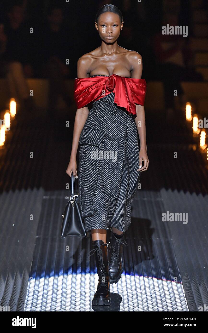 Model walks on the runway during the Prada Ready To Wear Fashion show  during Milan Fashion Week Fall/Winter 2019 held in Milan, Italy on February  21, 2019. (Photo by Jonas Gustavsson/Sipa USA