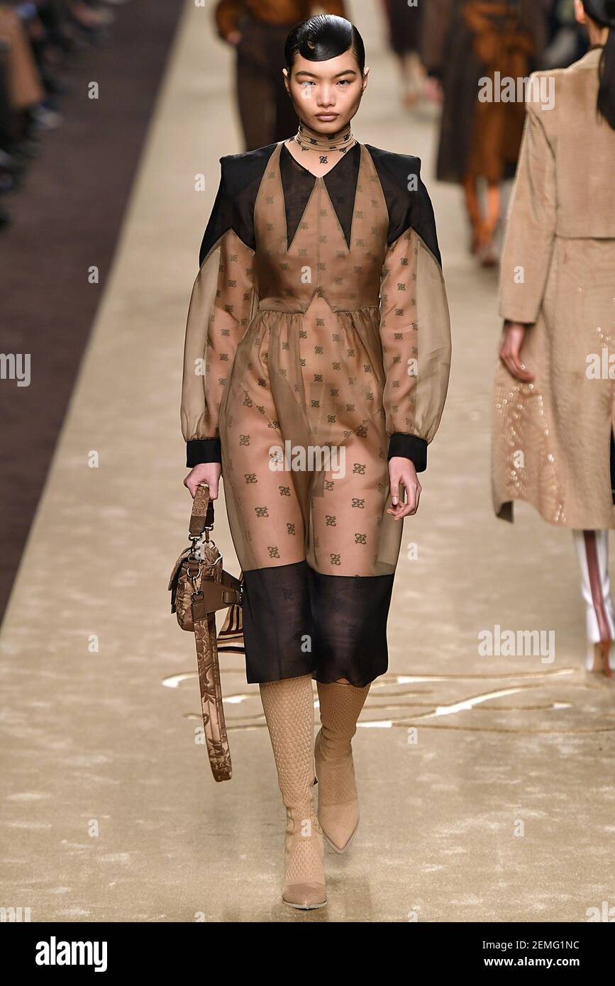 Chun Jin walks on the runway during the Louis Vuitton Resort 2020  Collection Fashion Show at TWA Terminal in JFK Airport in New York, NY on  May 8, 2019. (Photo by Jonas