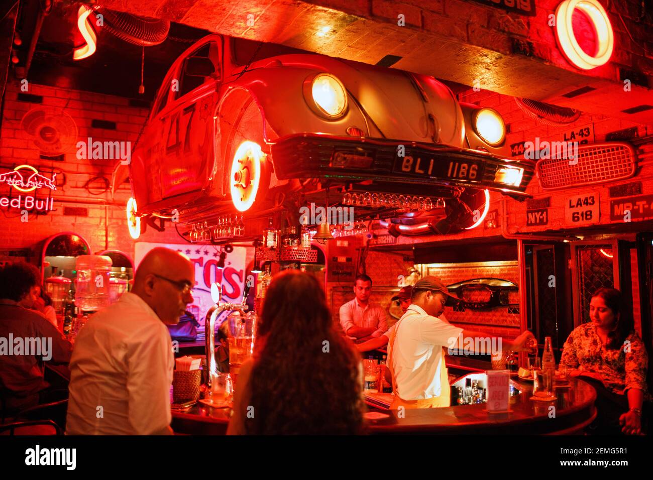 Inside Toto's Garage pub bar in Bandra area of Mumbai, India. Stock Photo