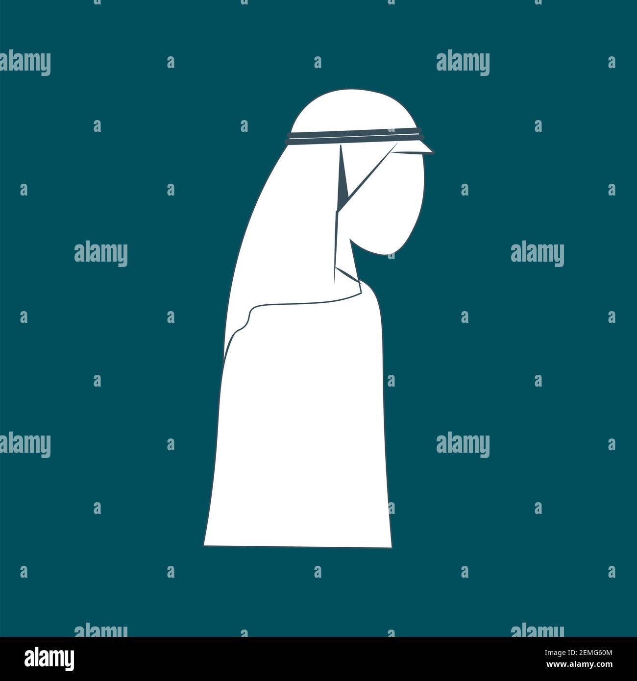 Arab man with Shumakh flat design, A Saudi man icon wearing shemagh and a thobe Stock Vector