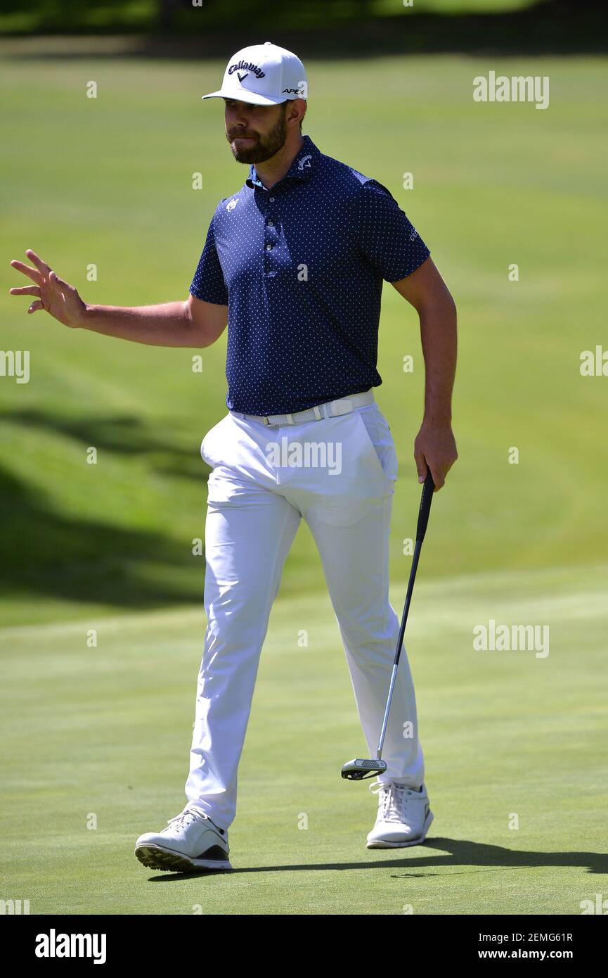 Feb 22, 2019; Mexico City, MEX; Erik Van Rooyen reacts after an eagle on  the first hole during the second round of the WGC - Mexico Championship  golf tournament at Club de