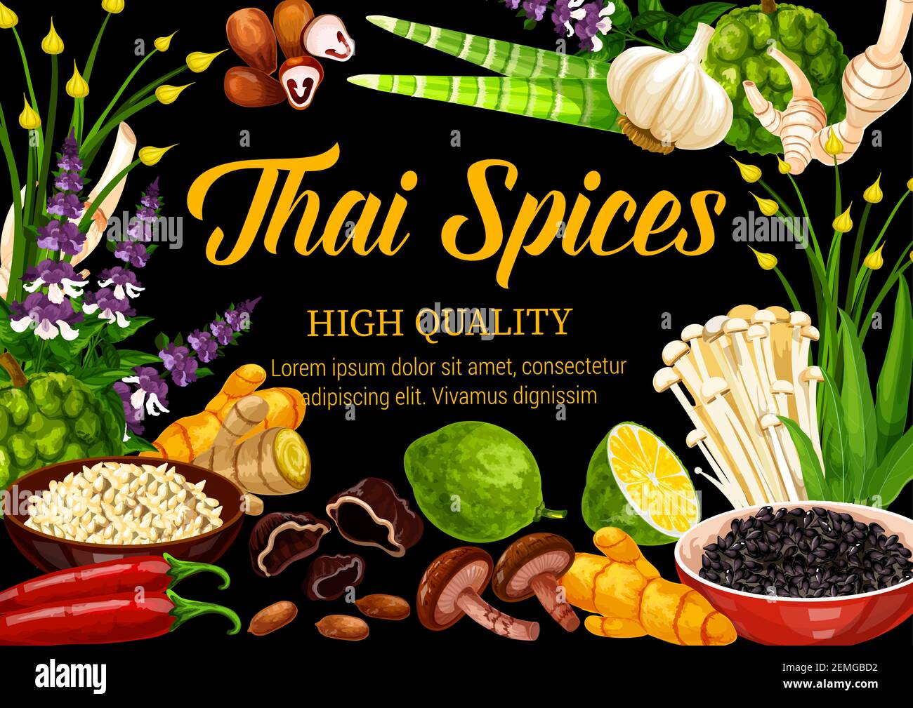 Thai herbs, spices and seasonings, food condiments and herbal cooking