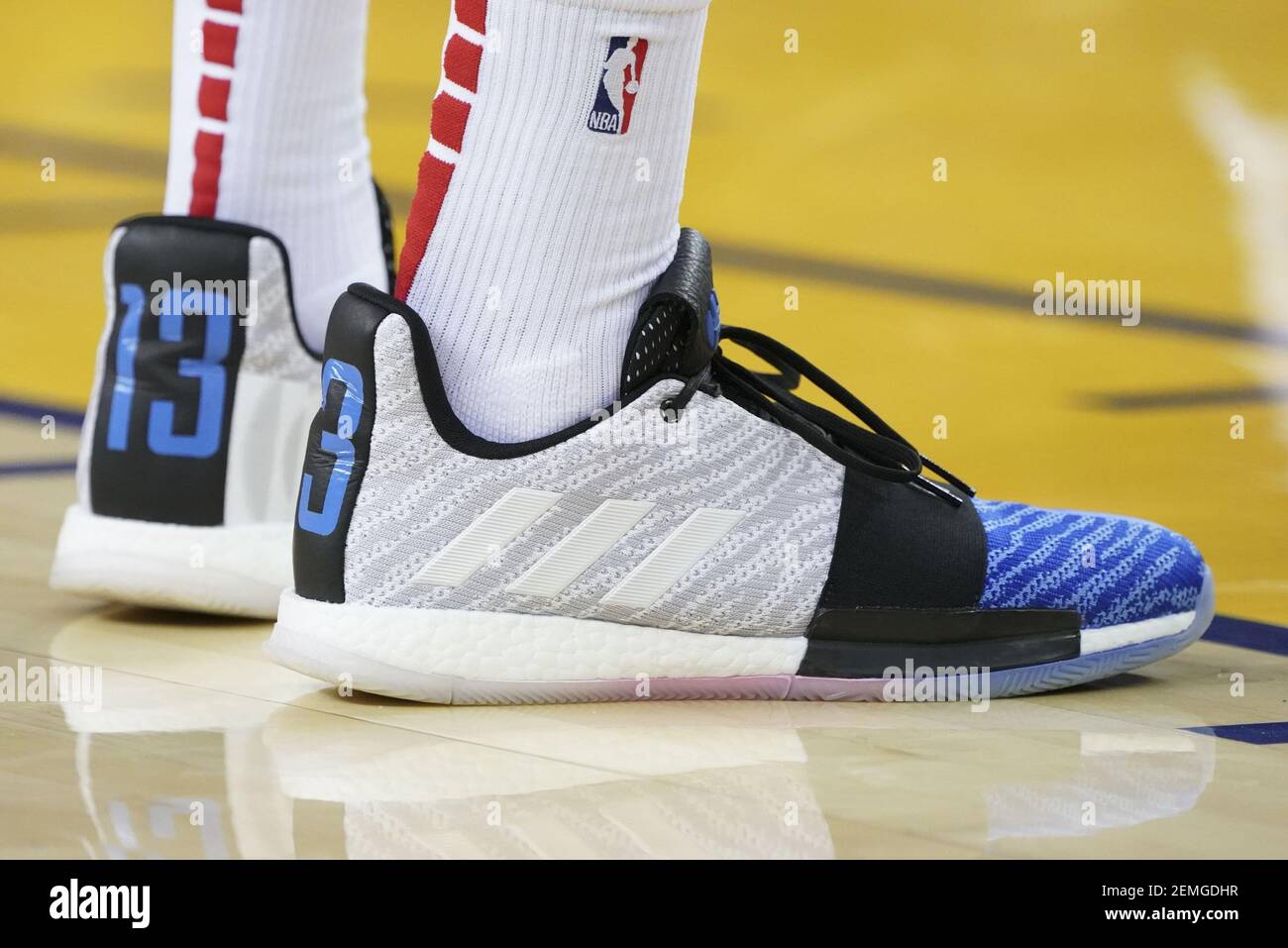 February 23, 2019; Oakland, CA, USA; Detail view of Adidas shoes worn by  Houston Rockets guard Gerald Green (14) during the first quarter against  the Golden State Warriors at Oracle Arena. Mandatory