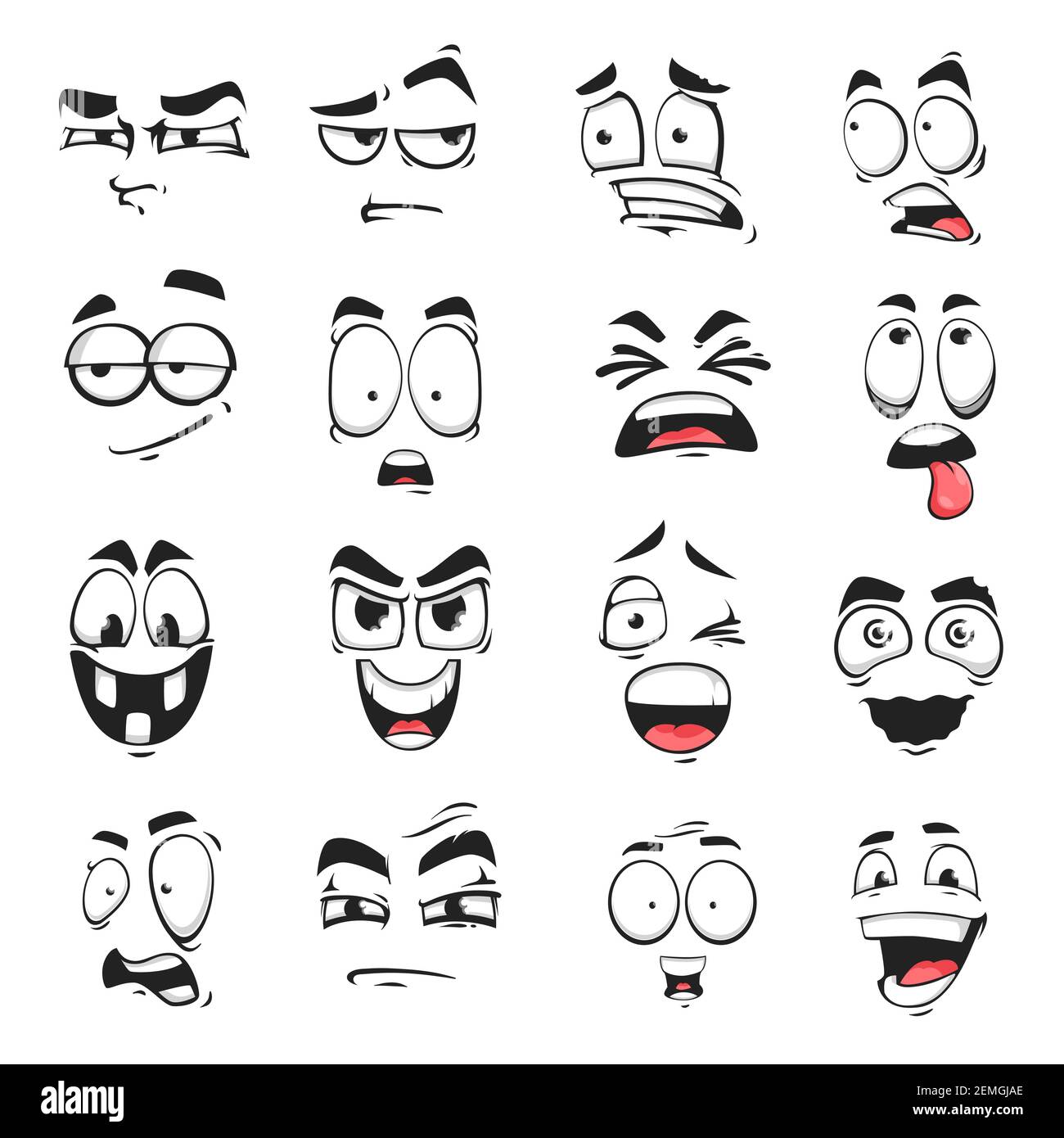 Face expression isolated vector icons, cartoon funny emoji suspicious,  scared and shocked, grin, smirk or crazy. Facial feelings smile, laughing  and y Stock Vector Image & Art - Alamy