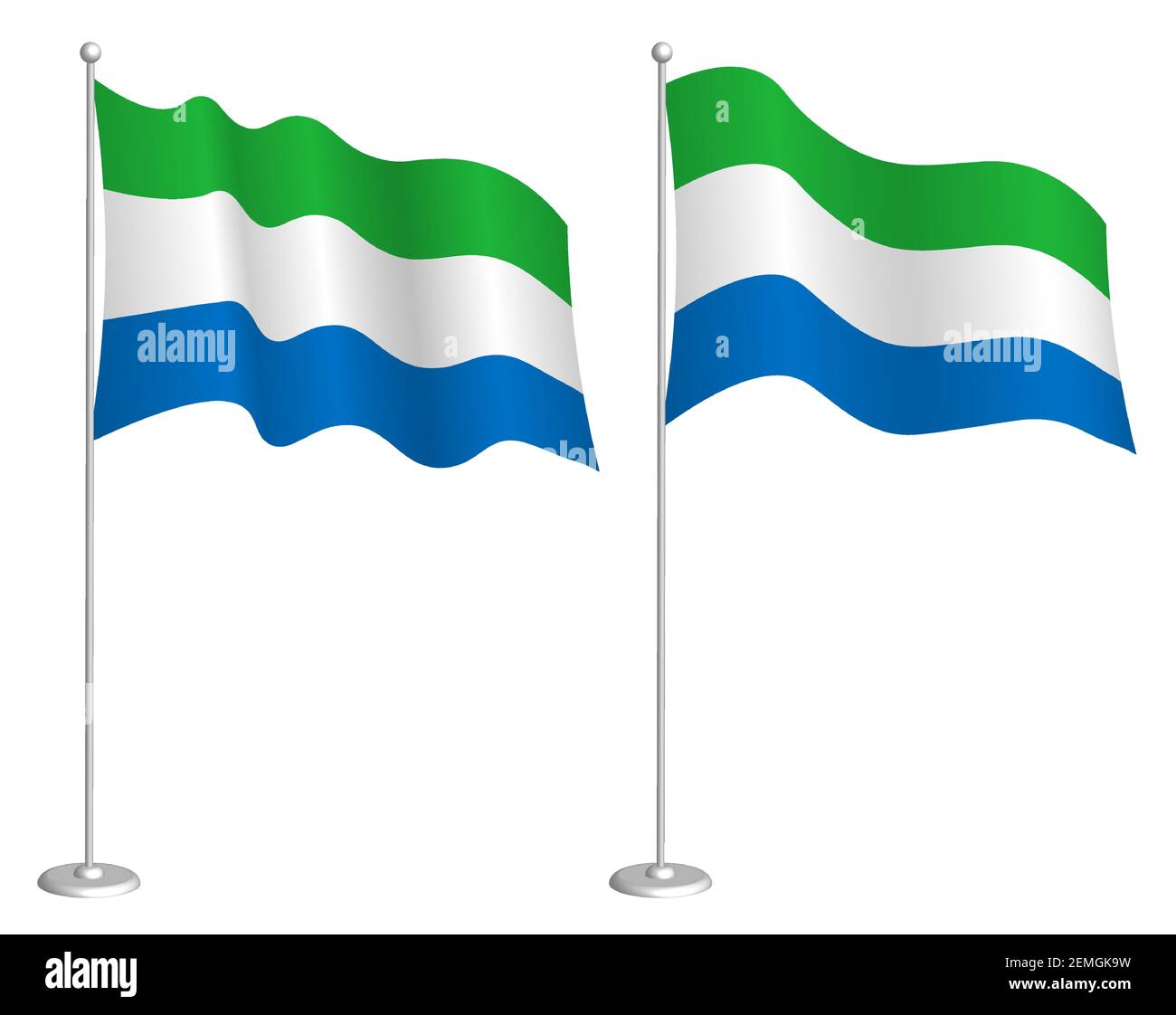 flag of Republic of Sierra Leone on flagpole waving in wind. Holiday ...