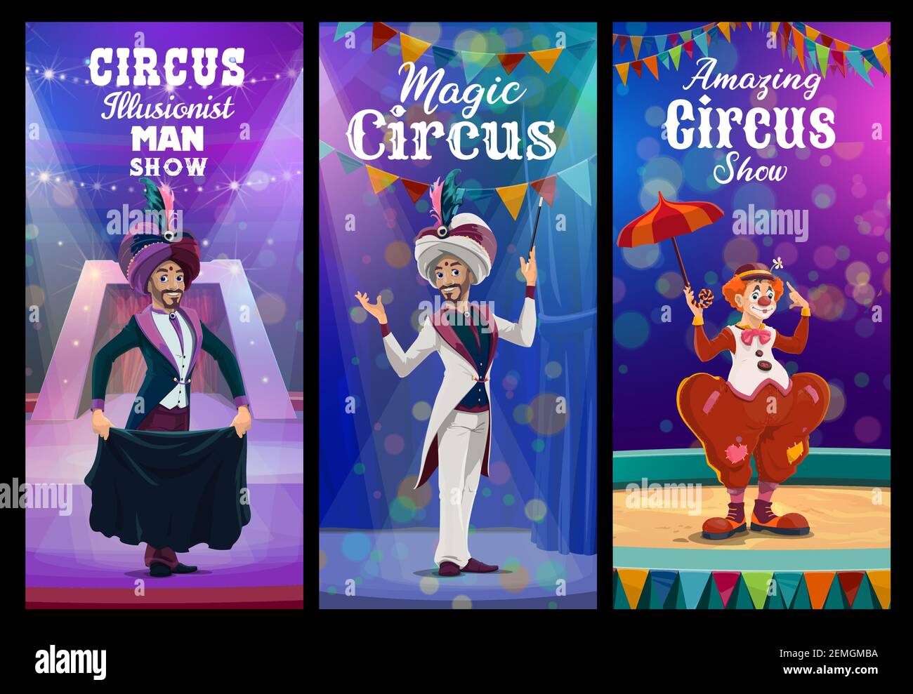 Circus show with clown and illusionist on big top arena. Vector magician  and funster performing tricks. Circus magic show with clowns and  illusionist Stock Vector Image & Art - Alamy