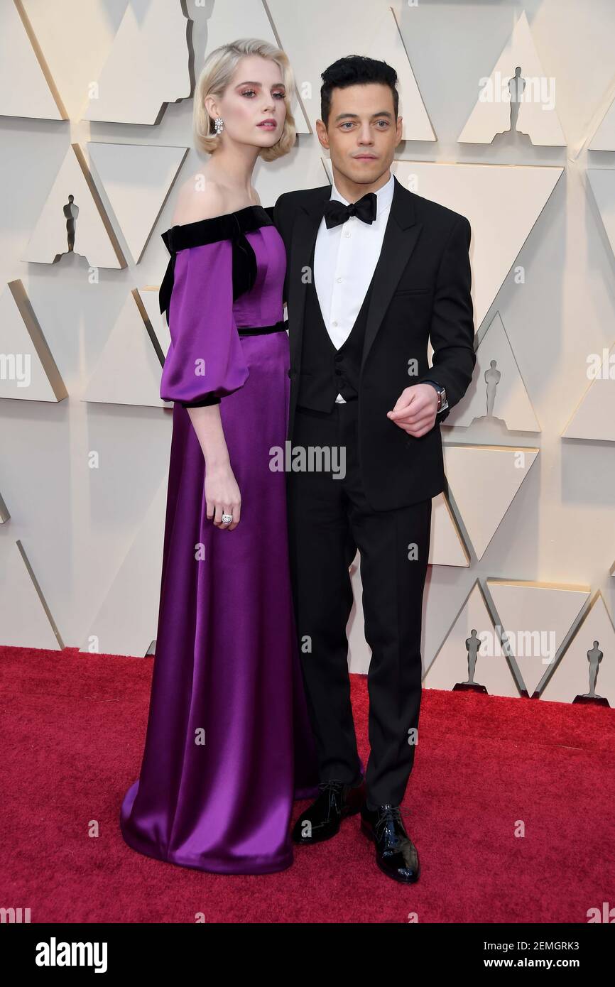 Lucy Boynton and Rami Malek walking on the red carpet at the 91st ...