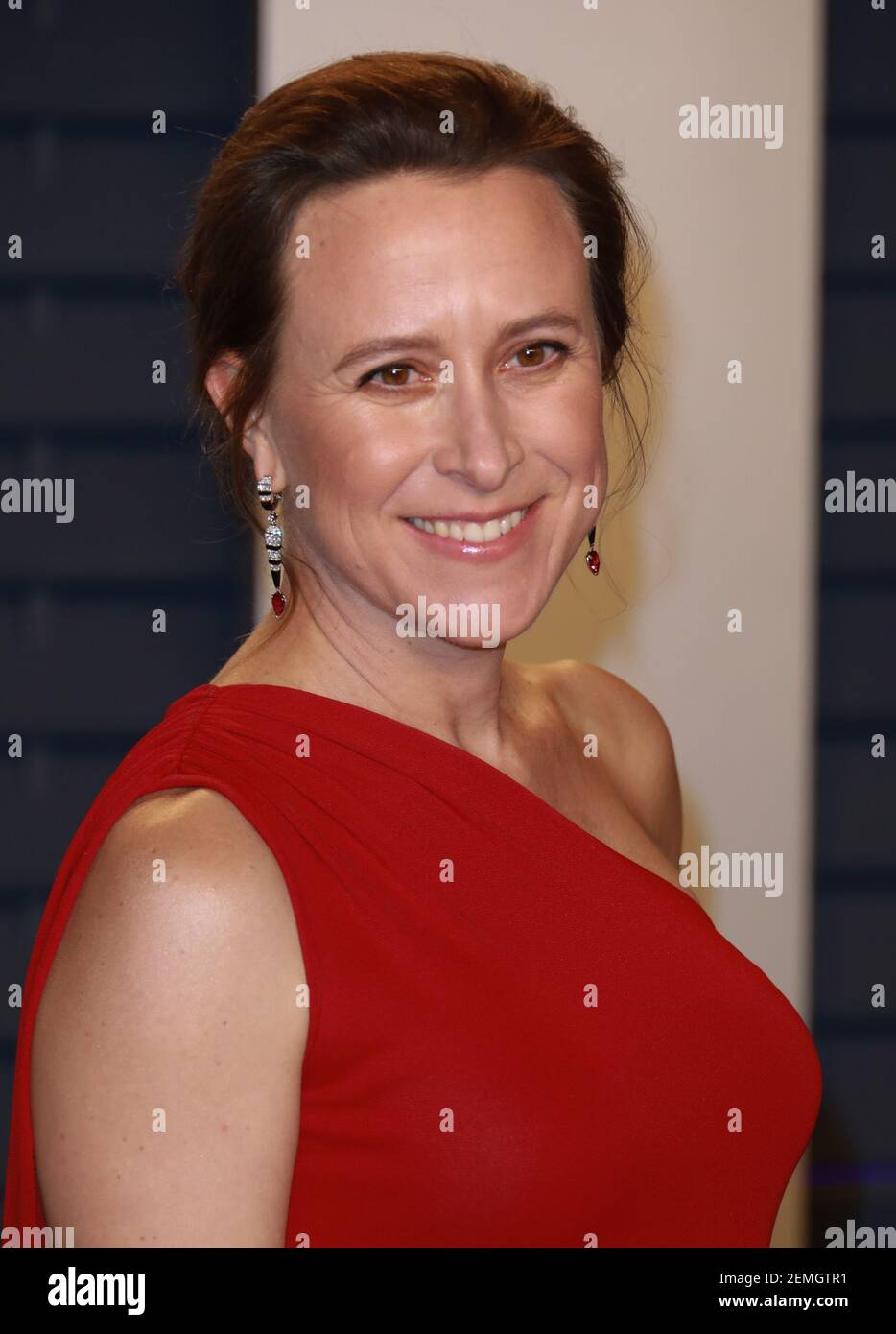 Anne Wojcicki walking on the red carpet at the 2019 Vanity Fair Oscar
