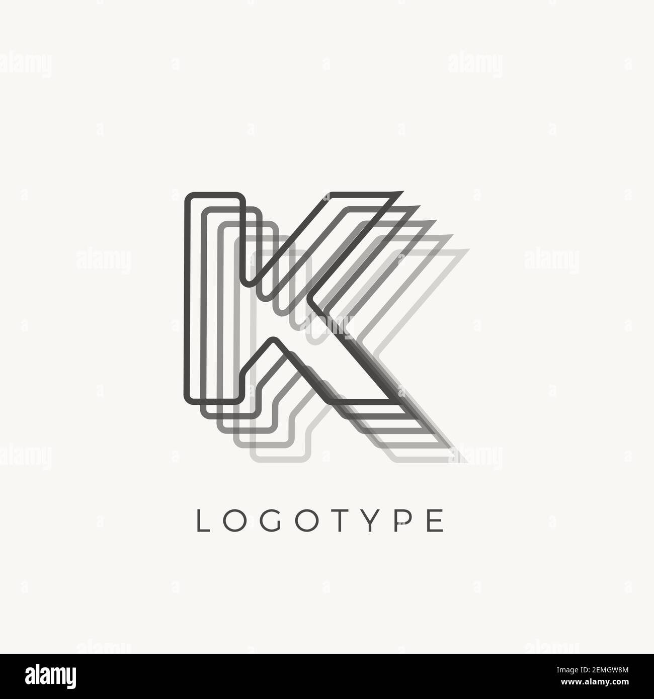 Letter K of outline stripes, blend effect letter for monogram and logo