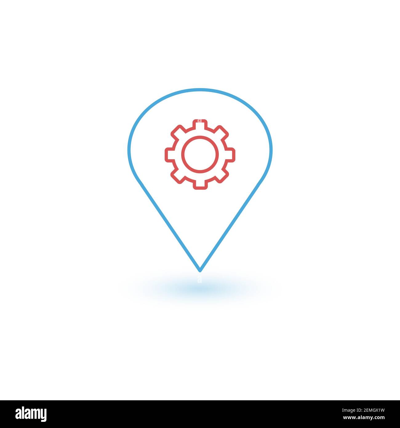 Linear gear map pin navigation marker, service point. cogwheel