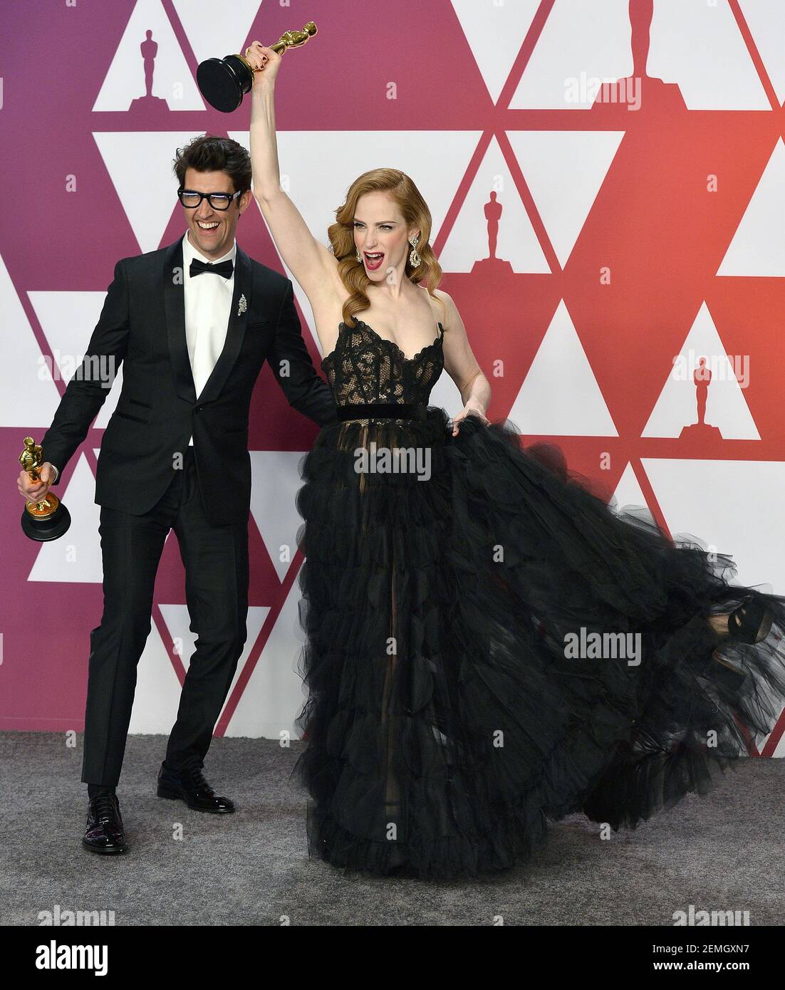 Best Live Action Short Film winners for Skin Director Guy Nattiv and his wife actress Jaime Ray Newman pose in the Press Room at the 91st Academy Awards Oscars Ceremony held at