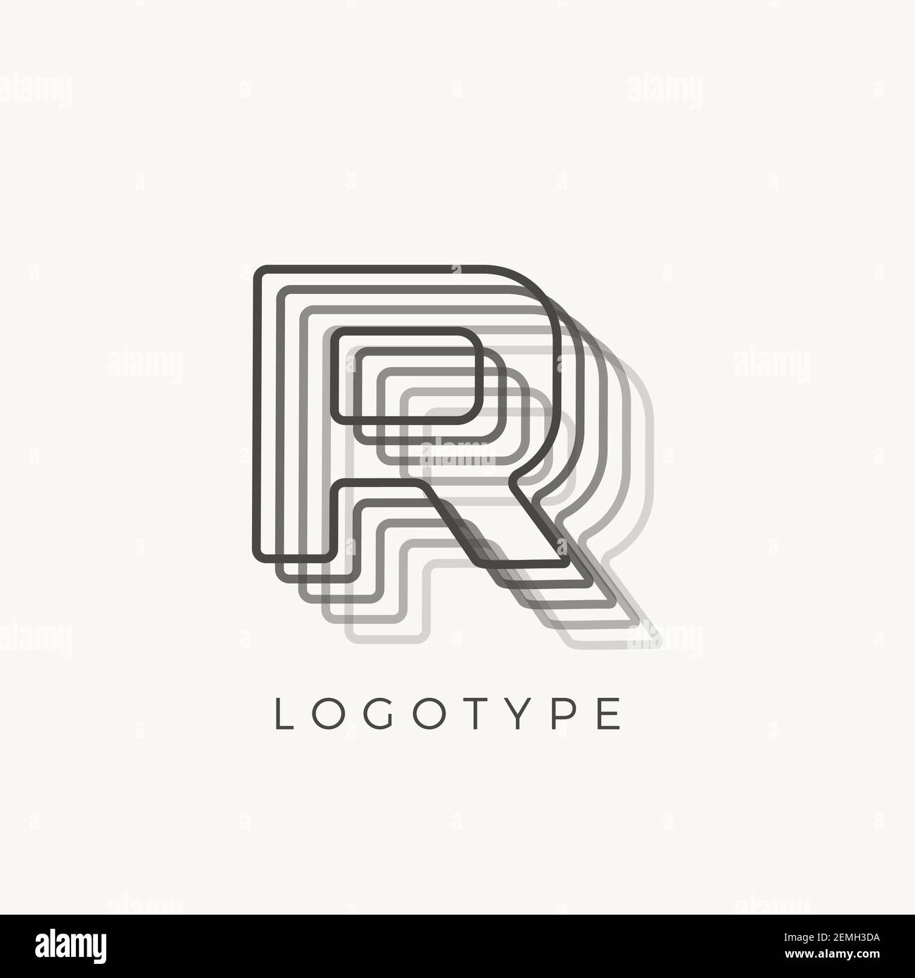 Letter R of outline stripes, blend effect letter for monogram and logo ...