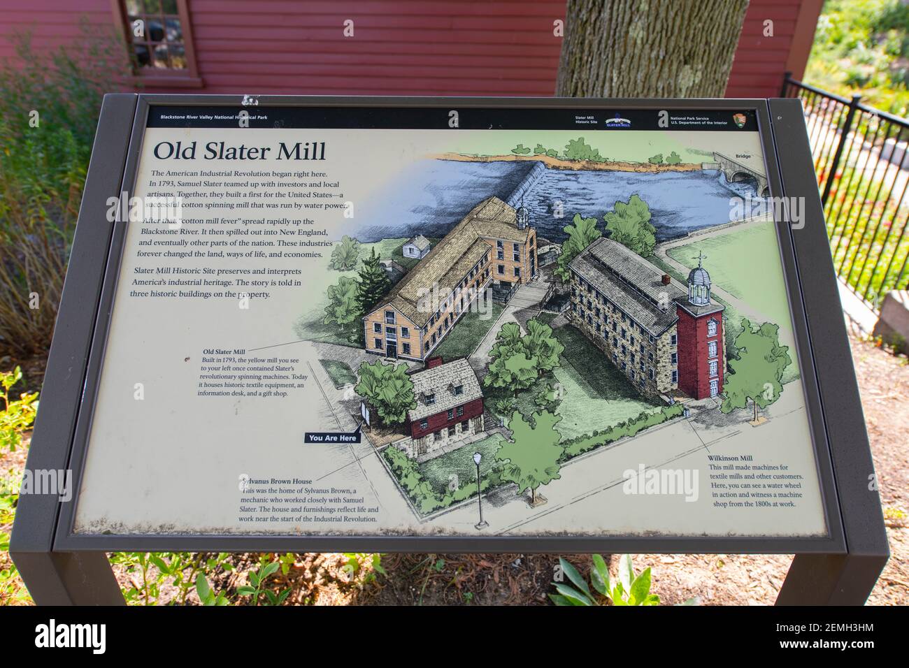 Introduction sign in Old Slater Mill National Historic Landmark on