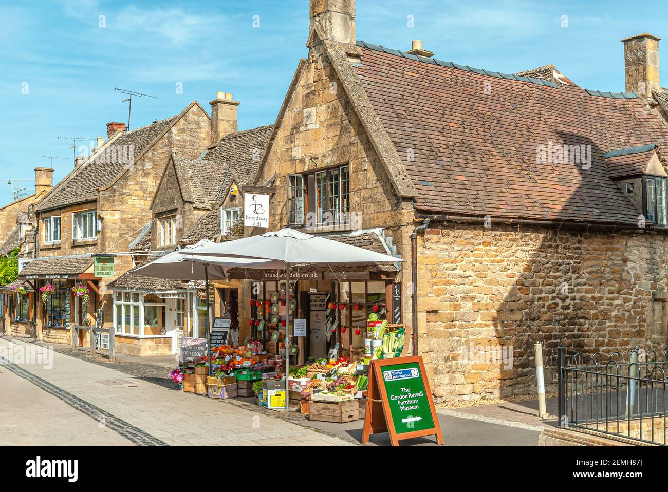 Vegetable shop at town centre of Broadway, a small Cotswold town in Worcestershire, England Stock Photo