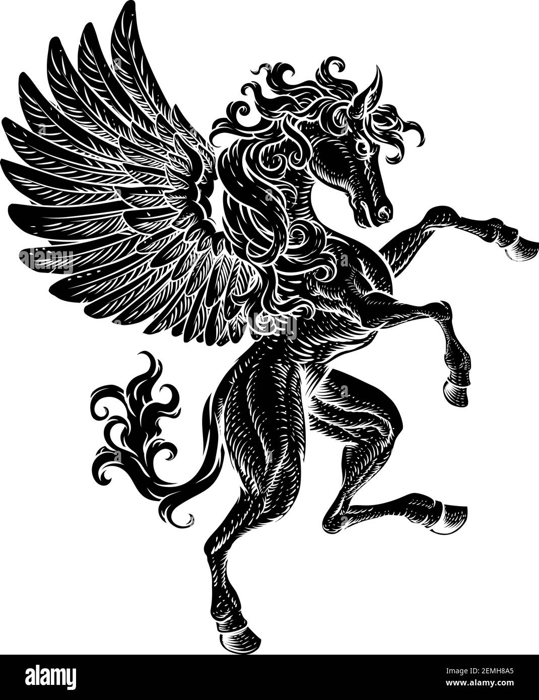 Pegasus Rearing Rampant Crest Coat Of Arms Horse Stock Vector
