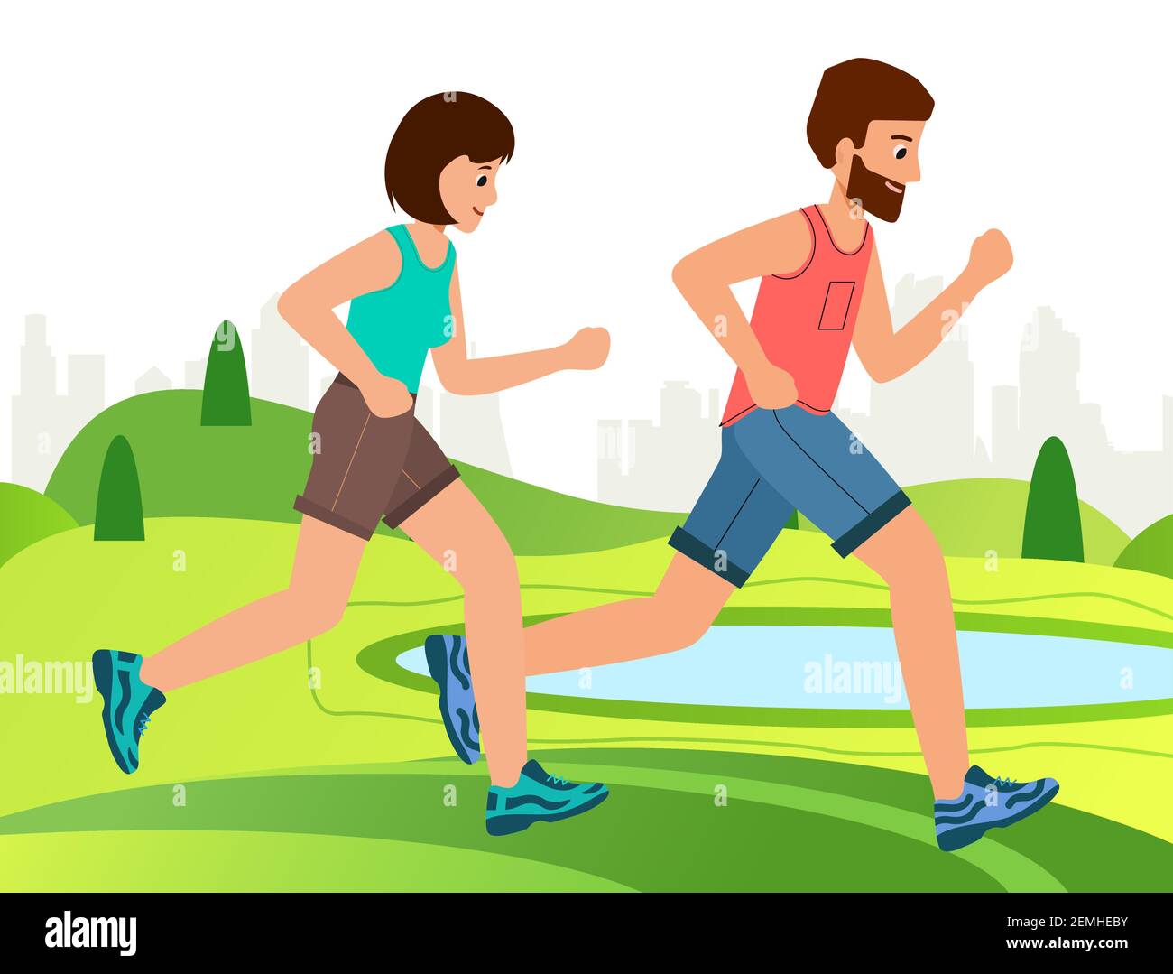 Active people running distance in park, cartoon characters. Healthy  lifestyle concept, summer outdoor. Man and woman, sprint race or jogging.  Vector i Stock Vector Image & Art - Alamy