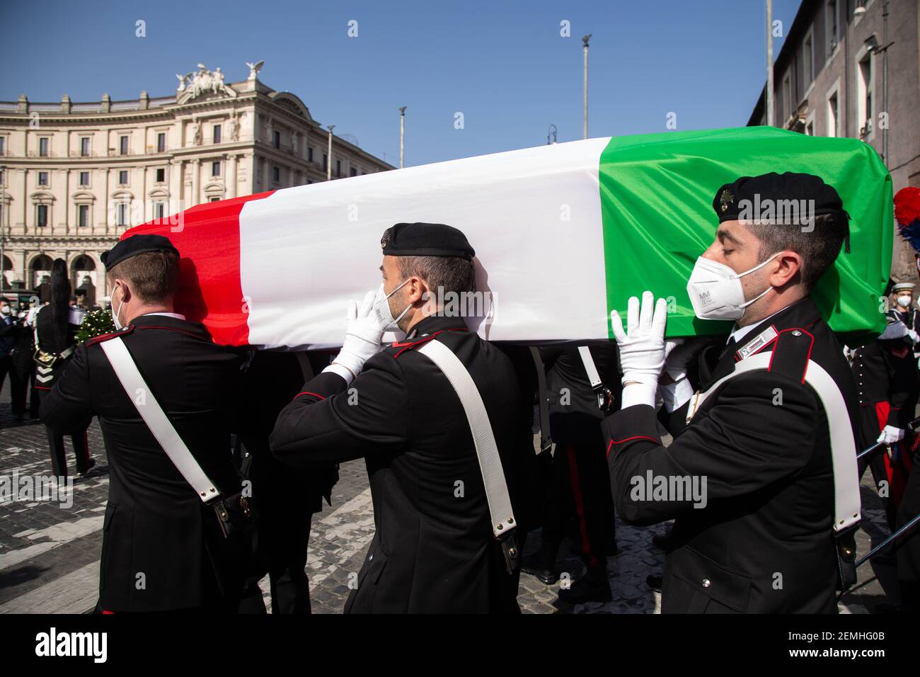 Rome, Italy. 25th Feb, 2021. Exit of the coffins from the church after the funeral (Photo by Matteo Nardone/Pacific Press) Credit: Pacific Press Media Production Corp./Alamy Live News Stock Photo