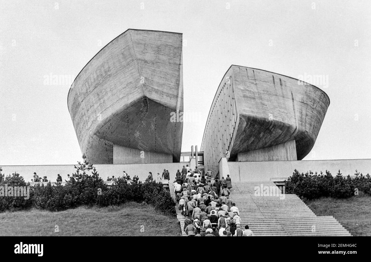 BANSKA BYSTRICA, SLOVAKIA, 1980, The school children visited The memorial of the Slovak National Uprising. Stock Photo