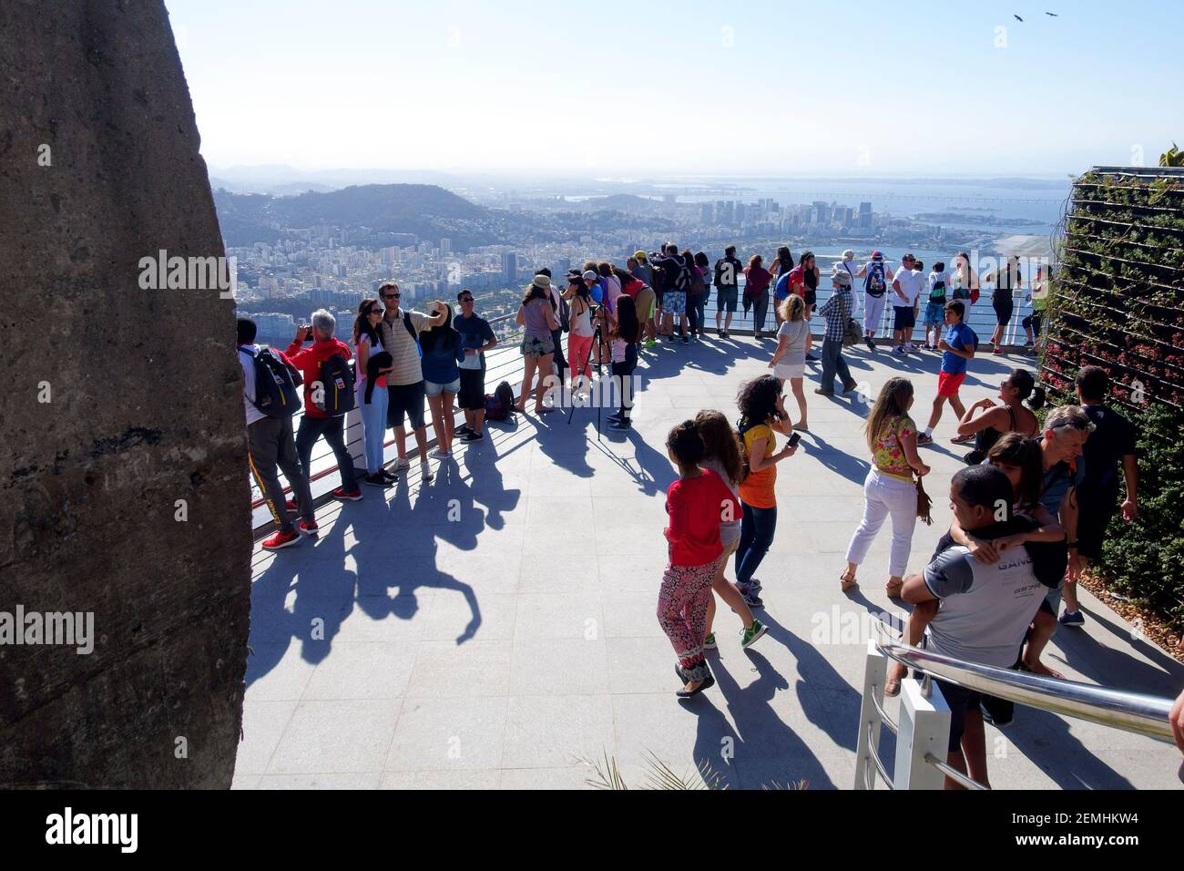 Sugarloaf Mountain in Rio De Janeiro, Brazil  - visitors on one of the viewing platforms Stock Photo