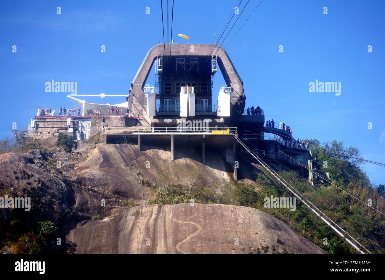 Approaching the top cableway station on Sugarloaf Mountain in Rio de Janeiro, Brazil Stock Photo