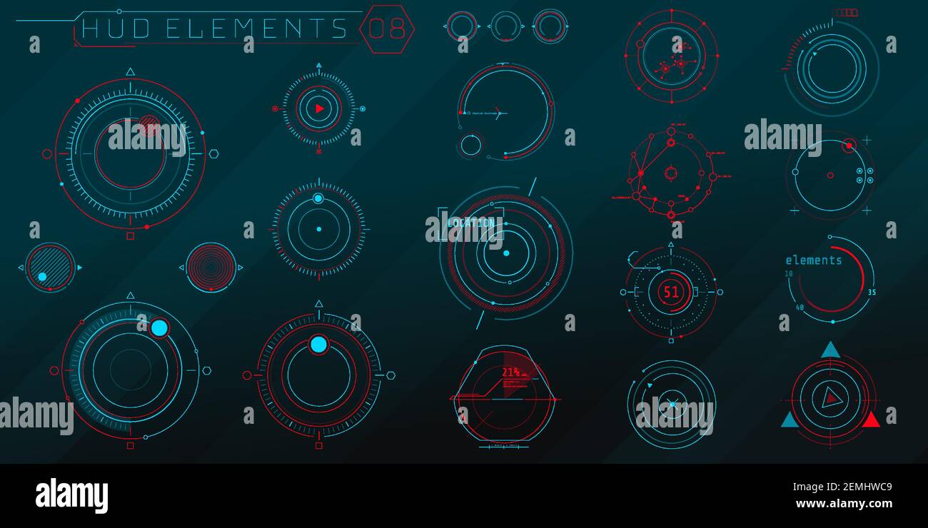 A set of HUD circular elements for a futuristic interface. Stock Vector