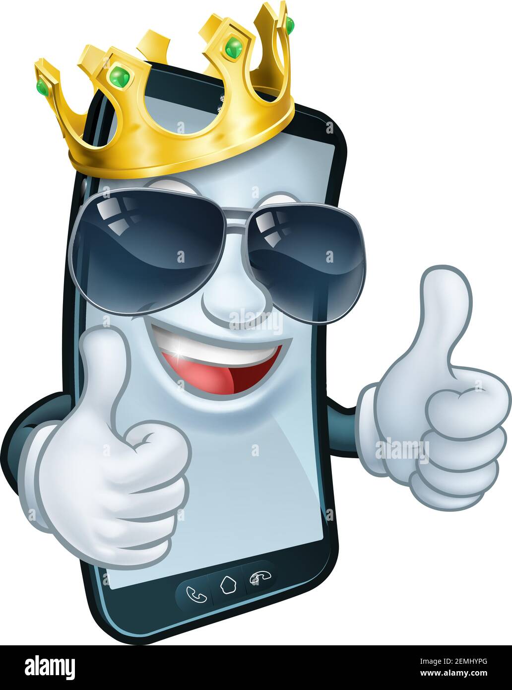 Mobile Phone Cool King Thumbs Up Cartoon Mascot Stock Vector
