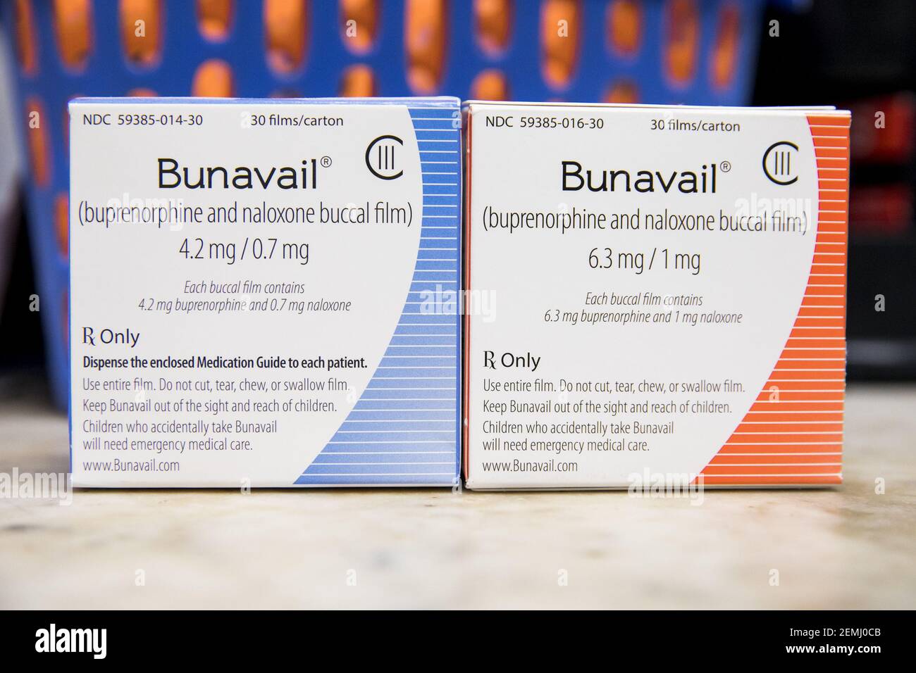 Packages of Bunavail (Buprenorphine) prescription pharmaceuticals