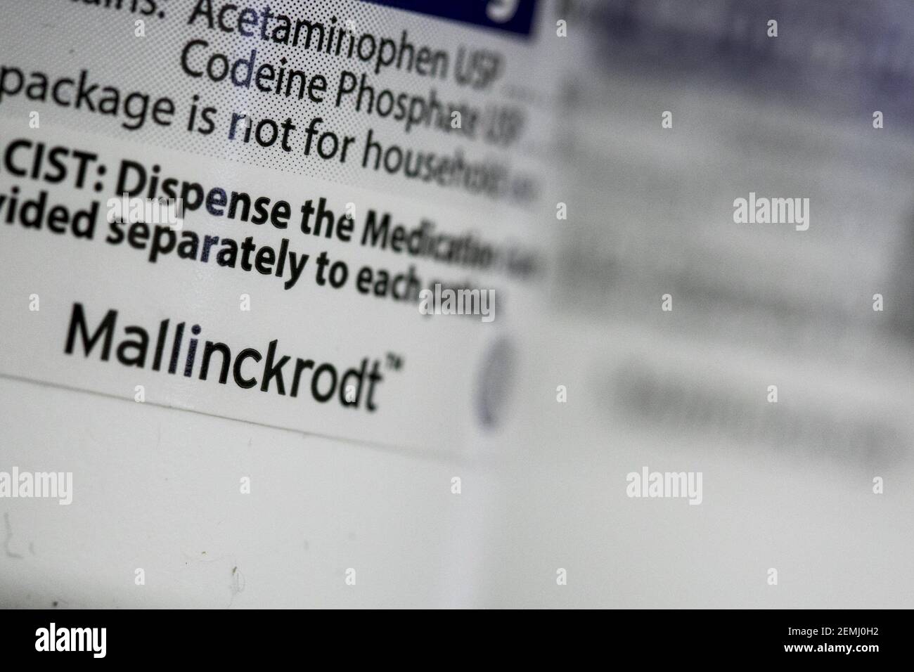 A Mallinckrodt Pharmaceuticals logo is seen on prescription