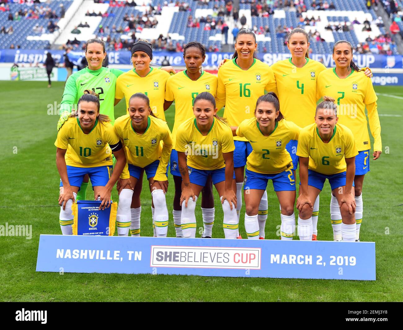 Mar 2 19 Nashville Tn Usa Brazil Players Pose For A Team Photo Before The Match Against Japan During A She Believes Cup Women S Soccer Match At Nissan Stadium Mandatory Credit Christopher
