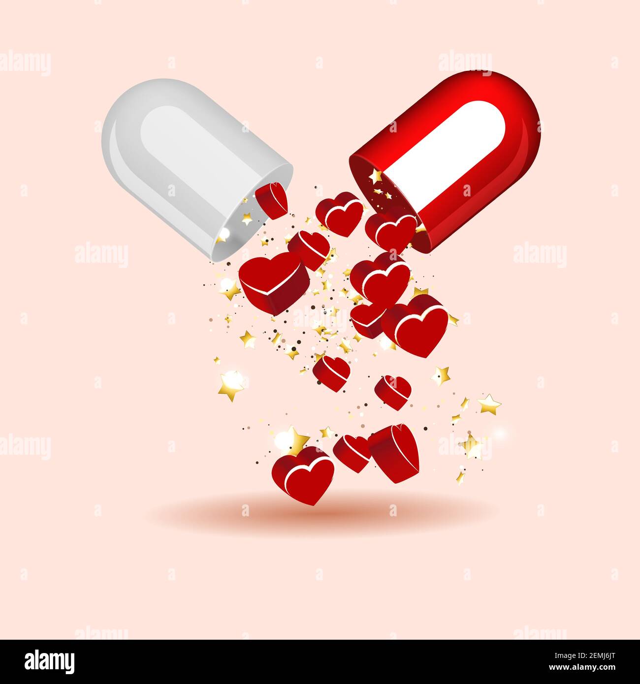 Modern Vector Concept Illustrations. Capsule Pill with Hearts Icon. Stock Vector