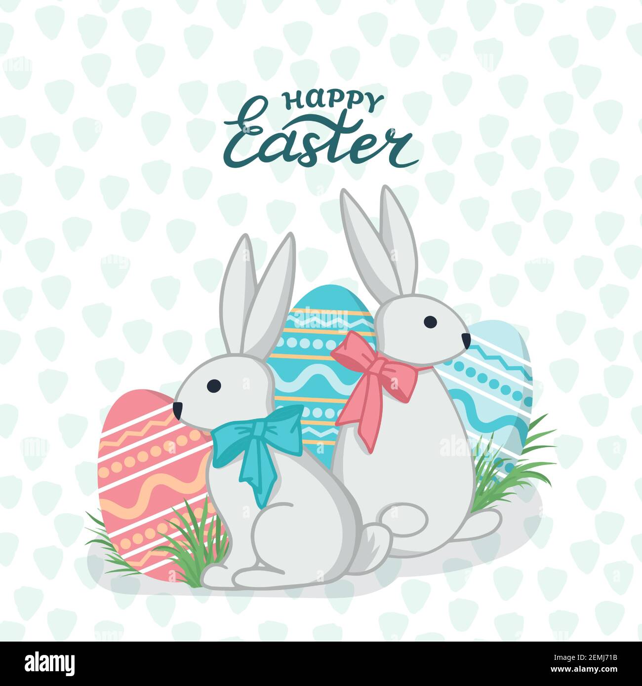 Easter bunnies and Easter eggs. Vector illustration. Suitable for greeting cards, posters, invitations. Stock Vector