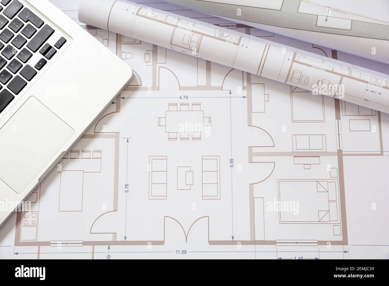 Architect engineer office desk. Residential building project ...