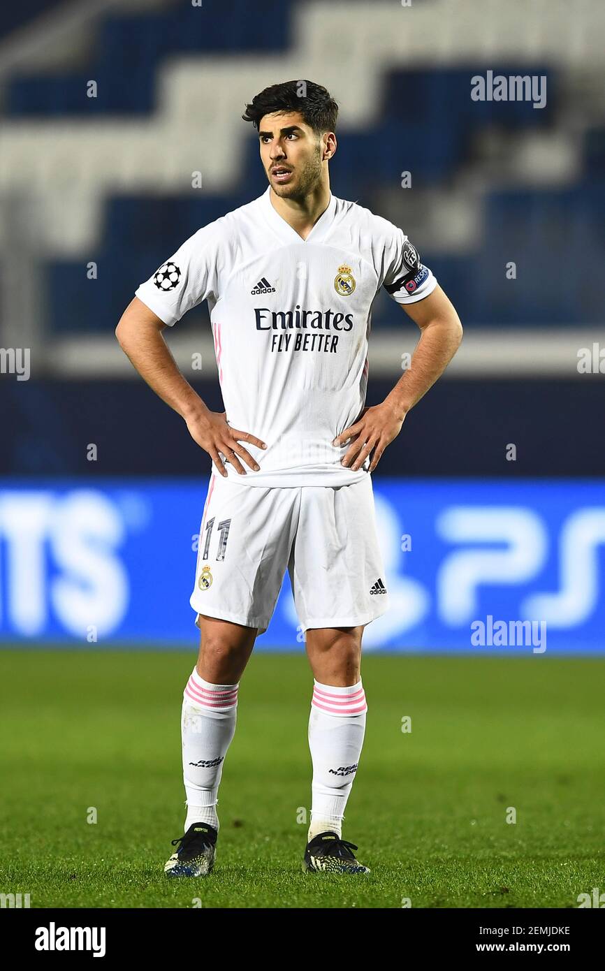 Marco Asensio (Real Madrid) during the Uefa "Uefa Champions League 2020  2021 match between Atalanta 0-1 Real Madrid at Gewiss Stadium on February  24, 2021 in Bergamo, Italy. (Photo by Maurizio Borsari/AFLO Stock Photo -  Alamy