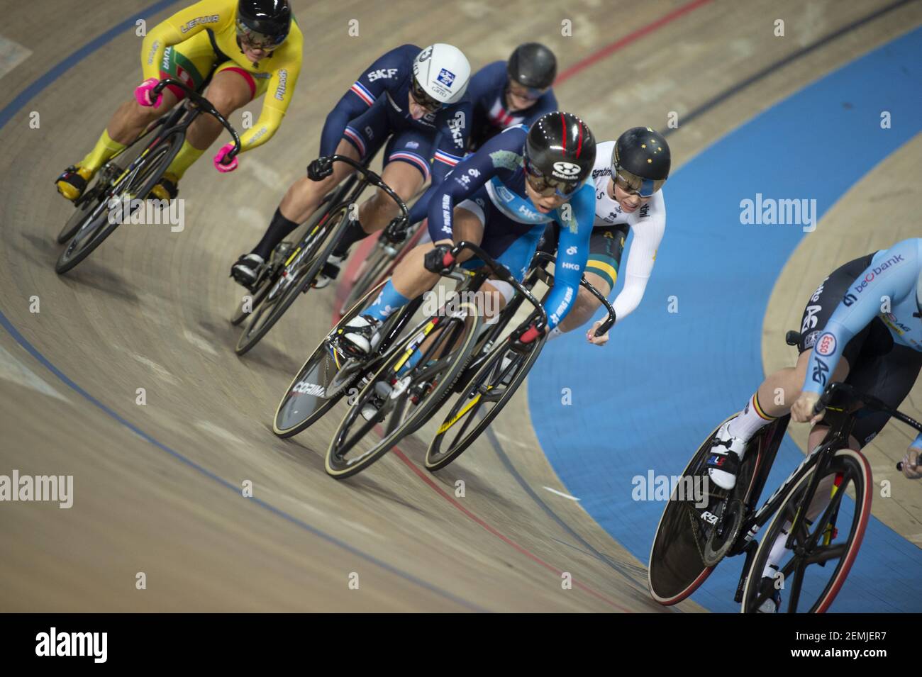 Wai Sze Lee of Hong Kong, (center) winner of the women's kierin at the UCI  Track World Championships.. (Photo by Casey B. Gibson/SIPA USA Stock Photo  - Alamy