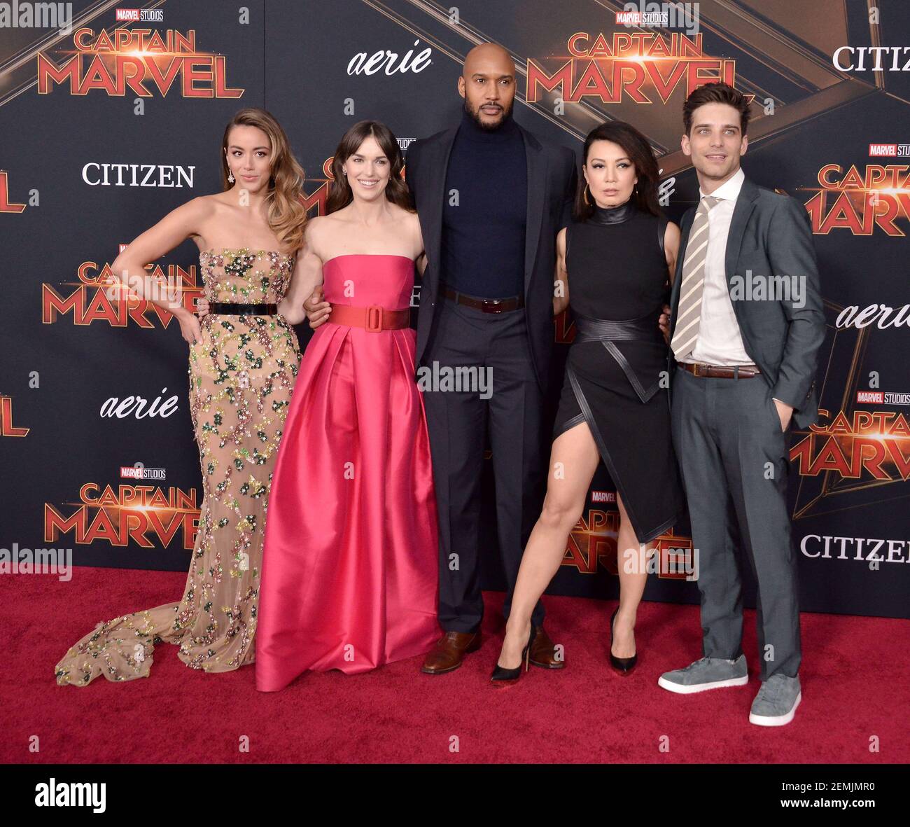 L R Agents Of S H I E L D Cast Chloe Bennet Elizabeth Henstridge Henry Simmons Ming Na Wen And Jeff Ward At The Marvel Studios Captain Marvel Los Angeles Premiere Held At The El Capitan Theatre
