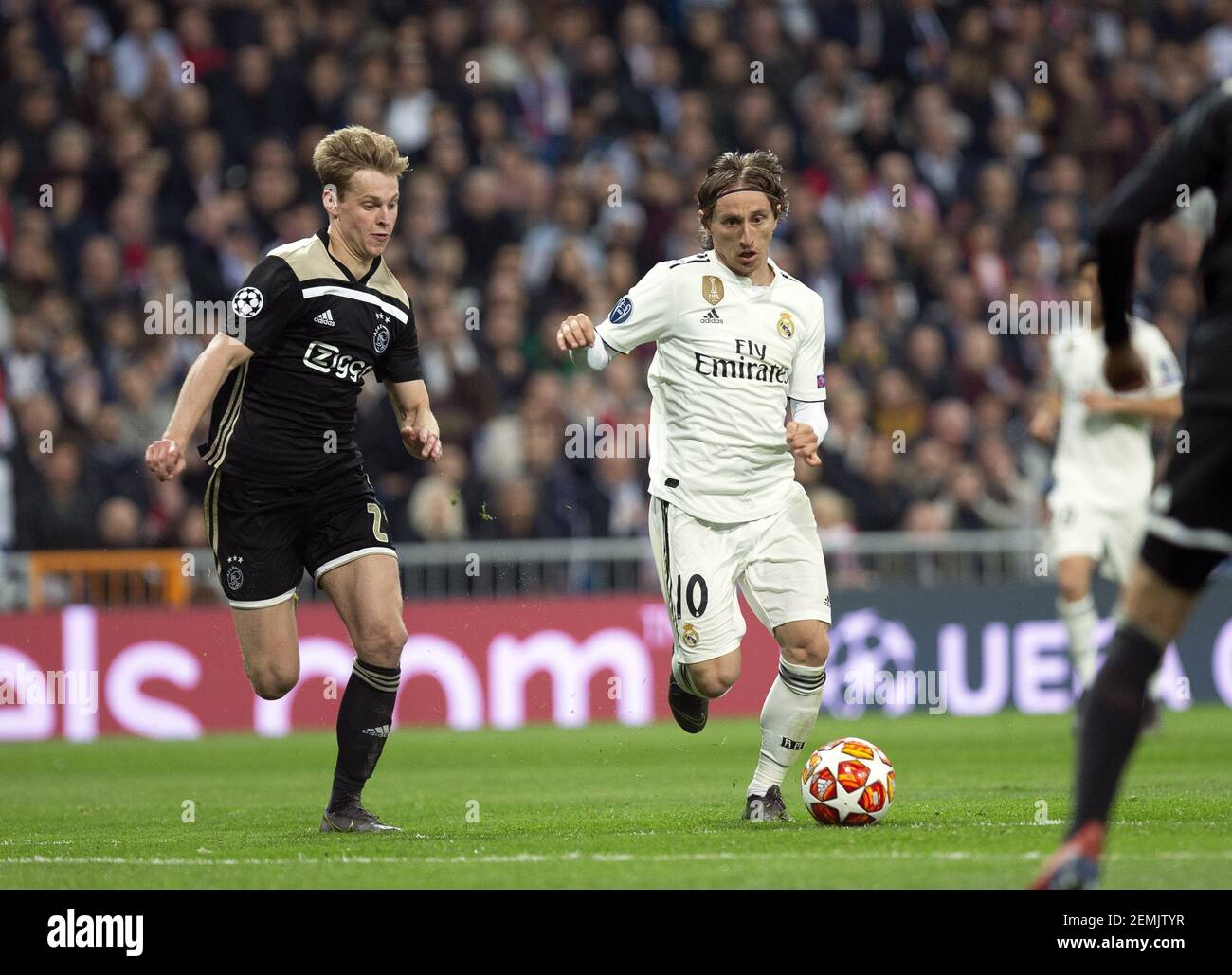Real Madrid CF's Luka Modric and AFC Ajax's Frenkie de Jong during UEFA Champions  League match, Round of 16, 2nd leg between Real Madrid and AFC Ajax at  Santiago Bernabeu Stadium in