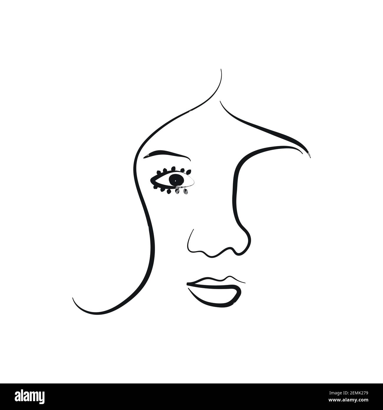 Modern Abstract Face Portrait. Linear Ink Brush. Line Art. Fashion Style Black And White Abstraction Poster. Stock Vector