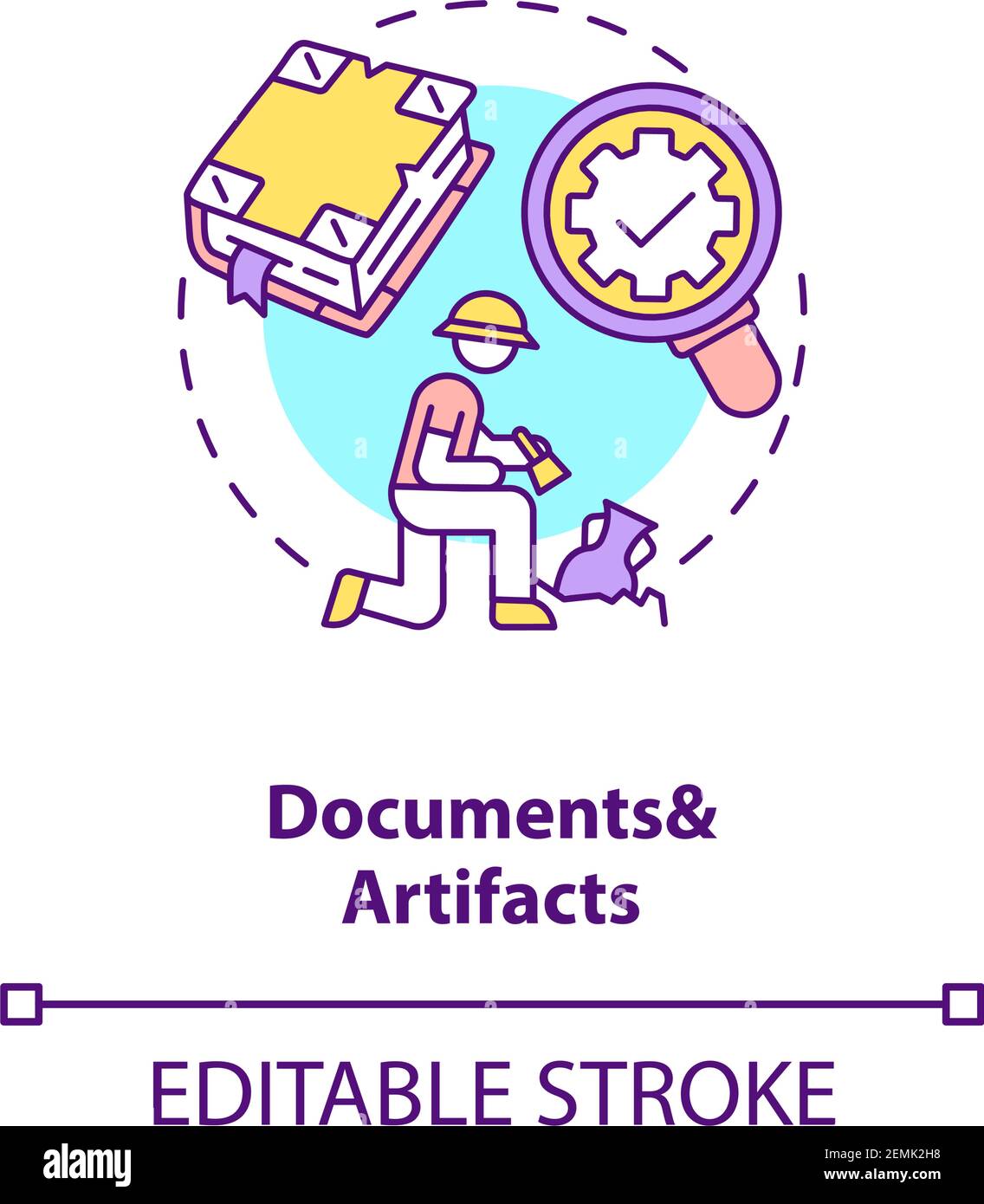 Documents and artifacts analysis concept icon Stock Vector